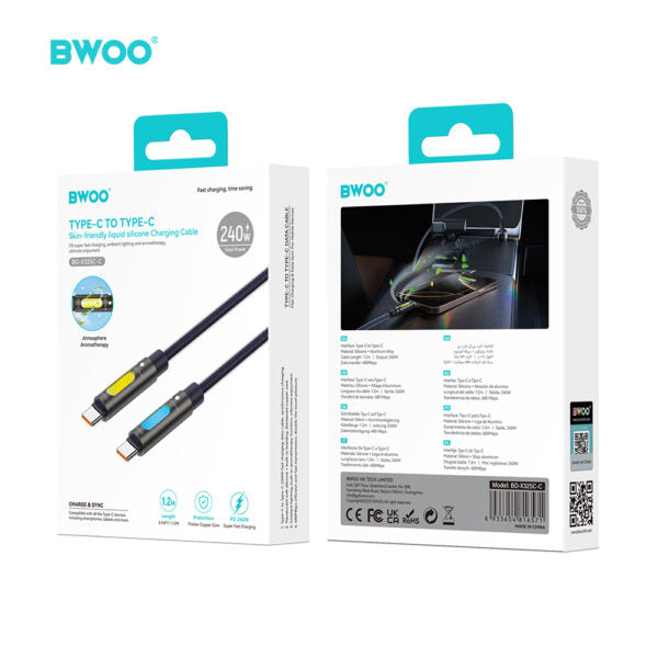 BWOO 240W Type C to Type C Data scented cablu With RGB Lighting Negru X325C-C