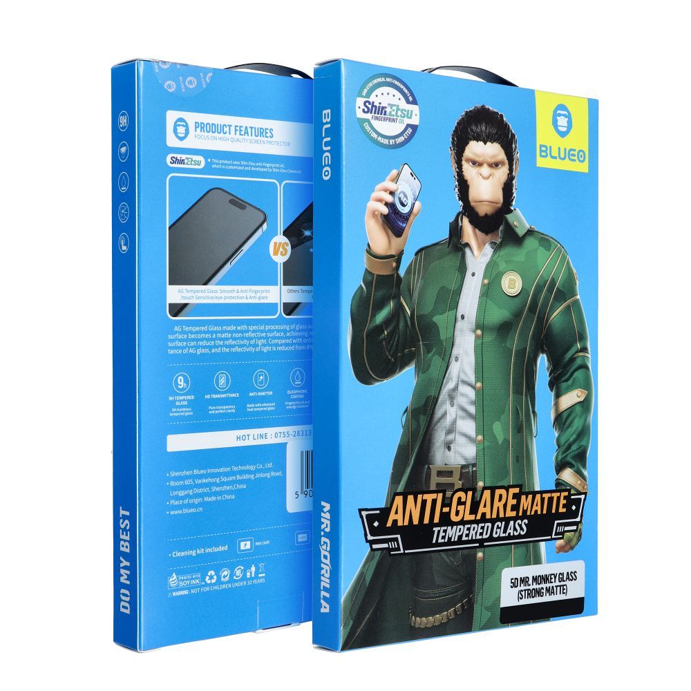 Folie Blueo 5D Mr. Monkey sticla - Apple iPhone 17 Negru (Anti-glare Strong mat)
