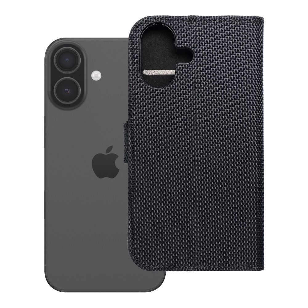 Husa 4Card Rfid Flip pentru iPhone 17 / 18 Anti-theft Tech Fabric Negru