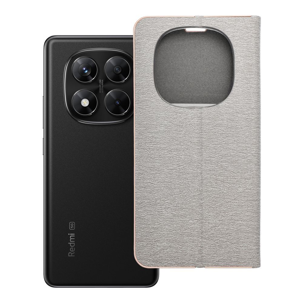 Husa Luna Book Auriu Flip pentru Xiaomi Redmi Note 14 PRO 5G / 14 PRO Plus 5G Argintiu