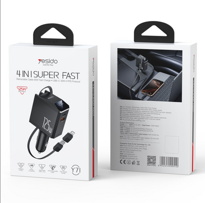 Cablu Yesido Incarcator auto Y71 125W Fast Charging 4in1 LED + C+Ip 65W Negru