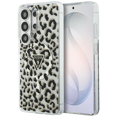 Husa Guess IML Leopard Print Triangle Magsafe pentru Samsung Galaxy S26 Ultra Negru