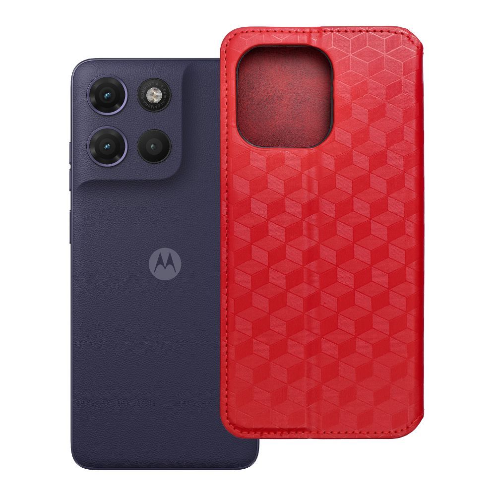 Husa Cubic Book Flip pentru Motorola G17 Power Rosu