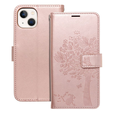 Husa Mezzo Book Flip pentru iPhone 13 Tree Roz auriu