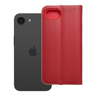 Husa Luna Book Auriu Flip pentru iPhone 16e (SE 4 2025) Rosu