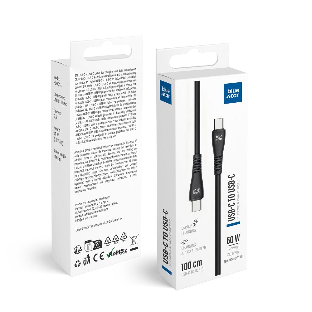 Cablu Albastru Star USB C To USB C 3A 60W Qc4.0 1 M Negru