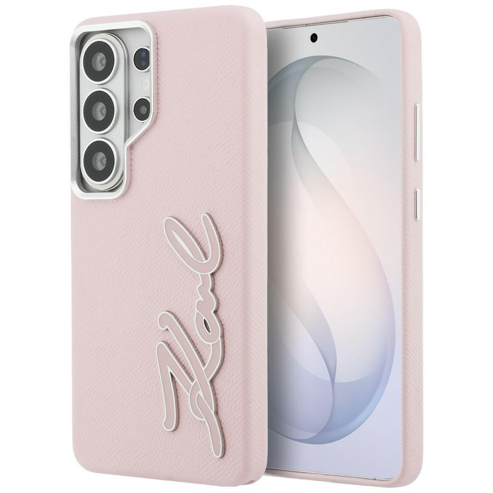Husa Karl Lagerfeld Grained Signature Metal Resin Logo pentru Samsung Galaxy S26 Ultra Roz