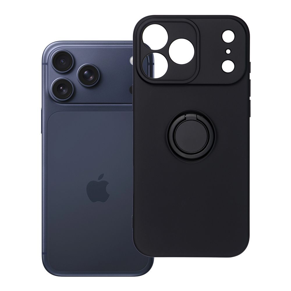 Husa Silicone Ring pentru iPhone 17 Pro Max / 18 Pro Max (Low Camera Edge) Negru