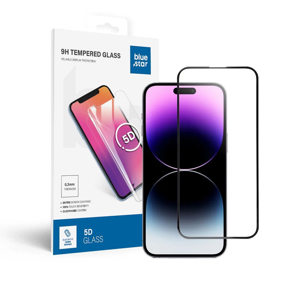 Folie Albastru Star sticla To iPhone 14 PRO MAX (Full Glue) 5D Negru