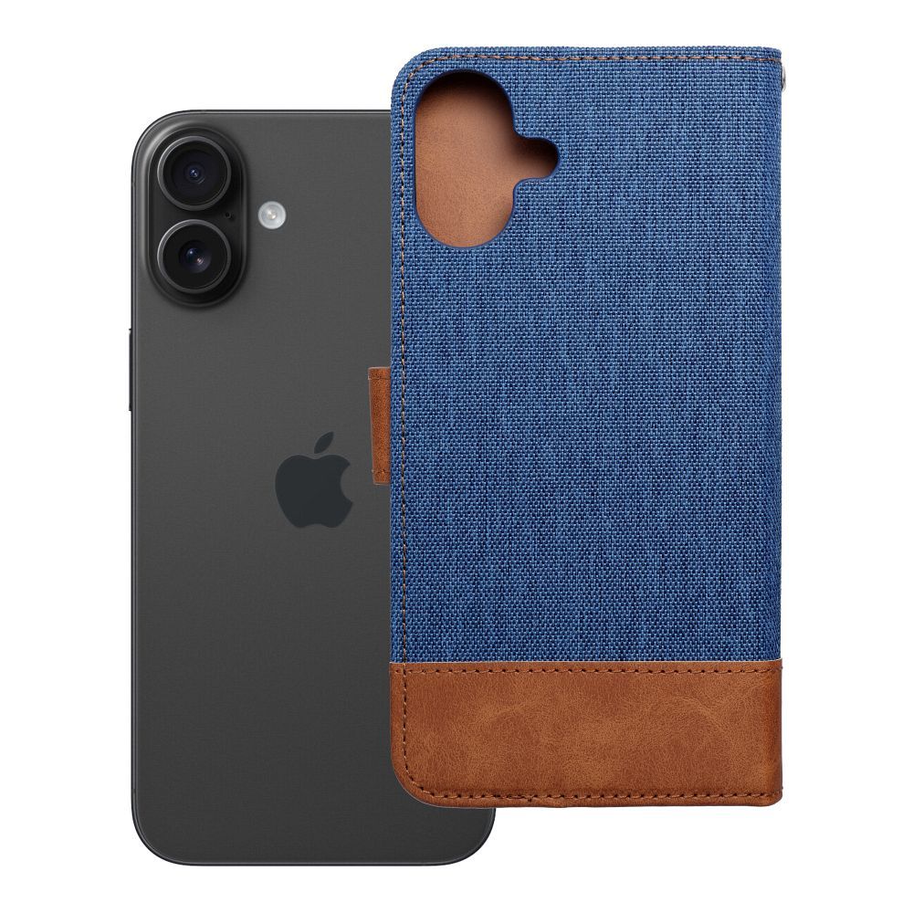 Husa Jeans Book Flip pentru iPhone 16 Plus Albastru