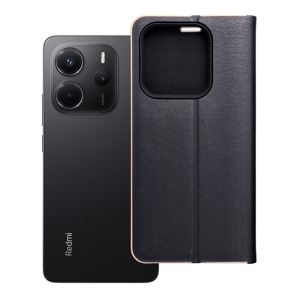 Husa Luna Book Auriu Flip pentru Xiaomi Redmi Note 14 5G Negru