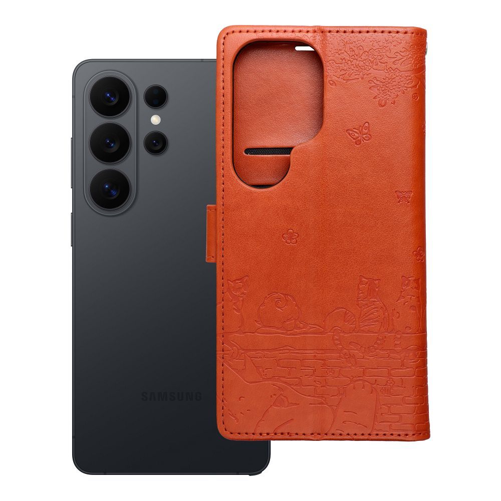 Husa Mezzo Book Flip pentru Samsung S26 Ultra Cats Maro