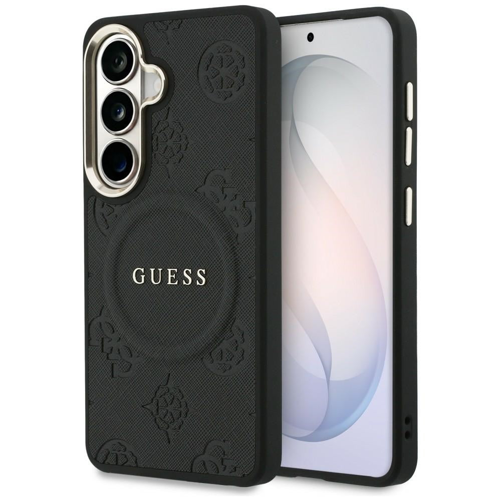 Husa Guess Saffiano Peony Embossed Ring Magsafe pentru Samsung Galaxy S26 Plus Negru