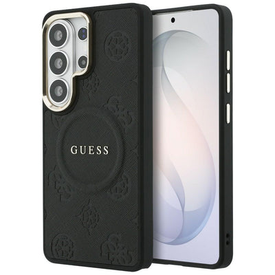 Husa Guess Saffiano Peony Embossed Ring Magsafe pentru Samsung Galaxy S26 Ultra Negru
