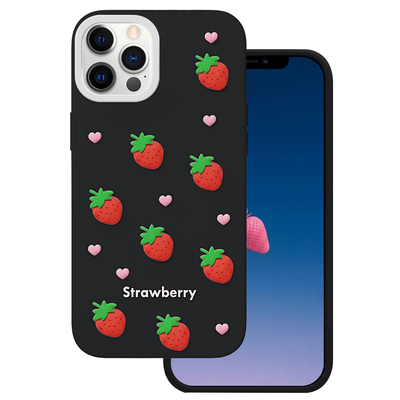 Husa Strawberry pentru iPhone 12 / 12 Pro 6,1" Negru