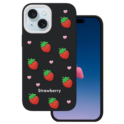 Husa Strawberry pentru iPhone 13 / 14 / 15 6,1" Negru
