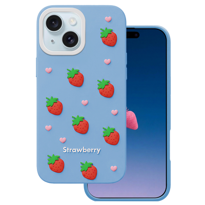 Husa Strawberry pentru iPhone 13 / 14 / 15 6,1" Albastru