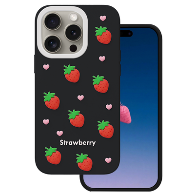 Husa Strawberry pentru iPhone 14 Pro / 15 Pro 6,1" Negru