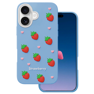 Husa Strawberry pentru iPhone 16 6,1" Albastru