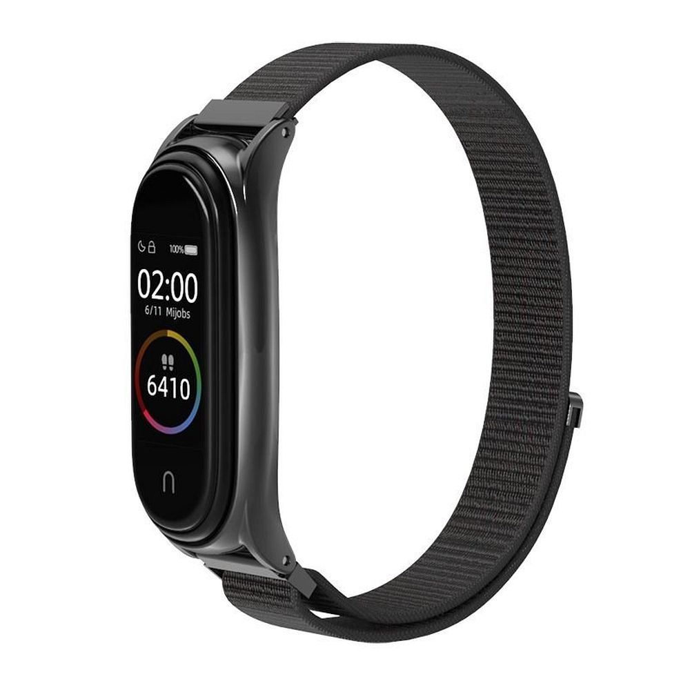 Curea Nylon pentru Xiaomi Mi Band 5 / 6 / 7 Negru (05)