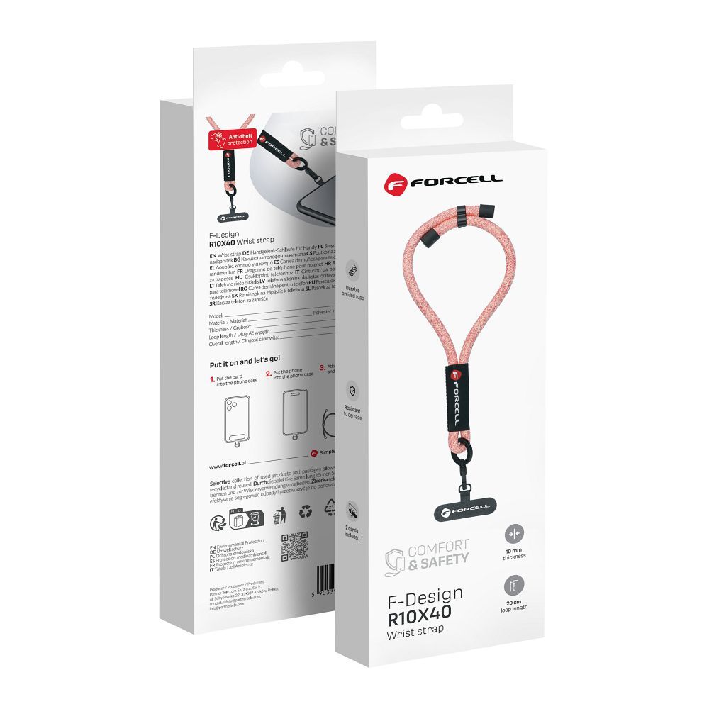 Husa Forcell F-design Wrist Phone Lanyard cu Adjustable Length (Max 20cm In The Loop) Roz Alb