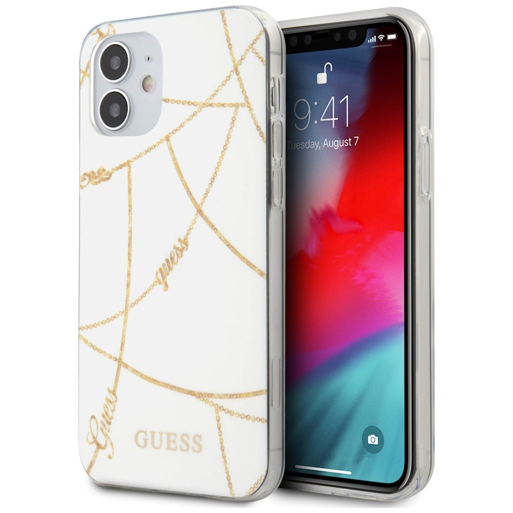 Husa Guess Guhcp12spcuchwh iPhone 12 Mini 5.4" Alb/Alb Hardcase Auriu Chain Collection