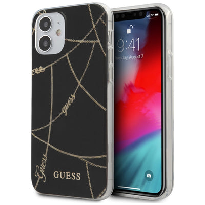 Husa Guess iPhone 12 Mini 5.4" Negru/Negru Hardcase Auriu Chain Collection