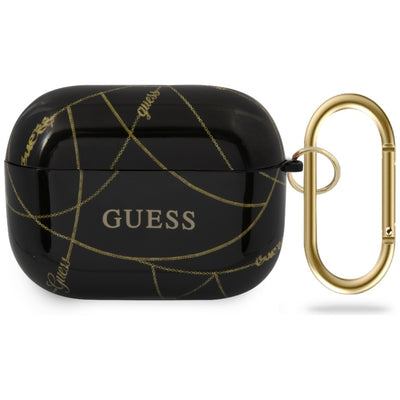 Husa Guess Guacaptpuchbk AirPods Pro Cover Negru/Negru Auriu Chain Collection