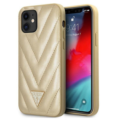 Husa Guess iPhone 12 Mini 5.4" Auriu/Auriu Hardcase V-quilted Collection