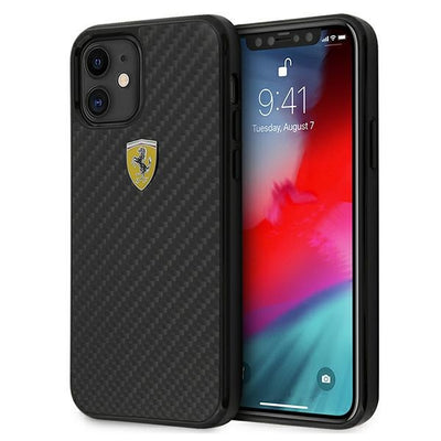 Husa Ferrari Fercahcp12sbk iPhone 12 Mini 5.4" Negru/Negru Hardcase On Track Real Carbon