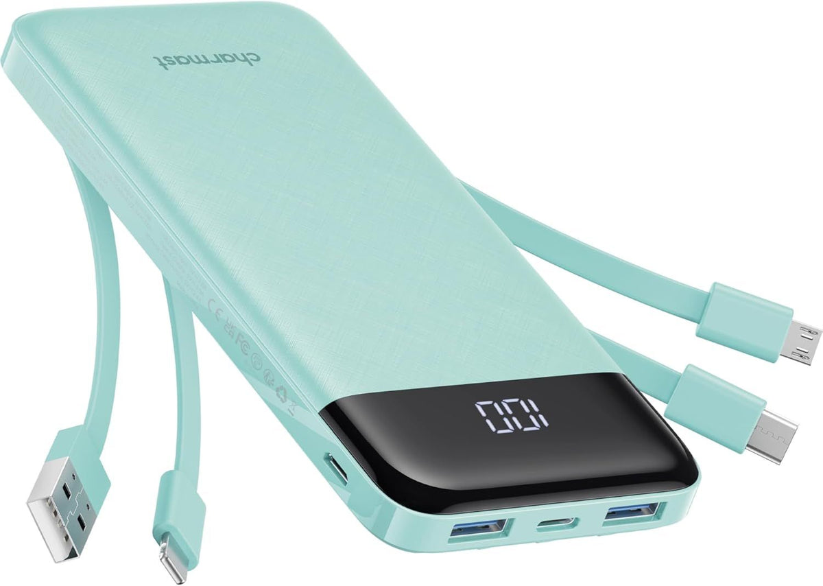 Cablu Charmast Acumulator extern 5V 3A 10000 Mah cu Built-in USB A / USB C / Lightning / Micro USB W1148 Verde
