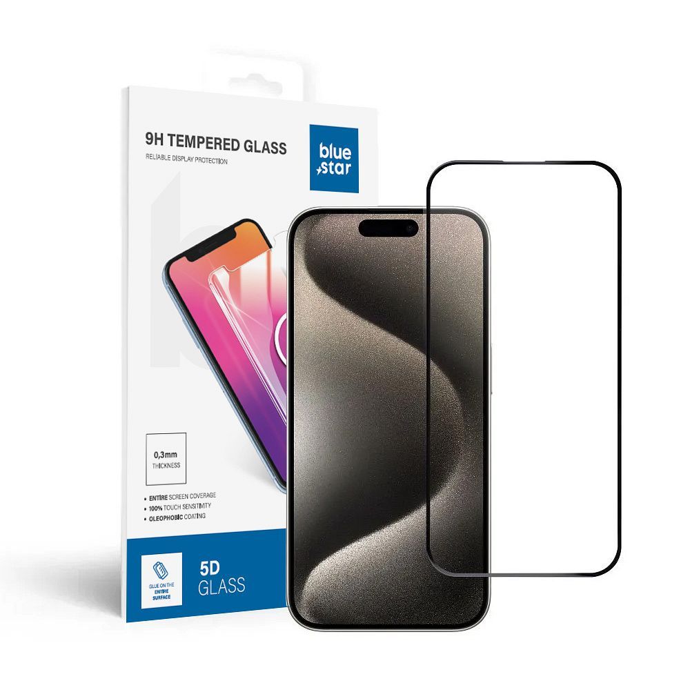 Folie Albastru Star sticla To iPhone 15 PRO (Full Glue) 5D Negru