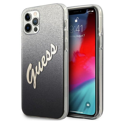Husa Guess iPhone 12 Pro Max 6.7" Negru/Negru Hardcase Glitter Gradient Script
