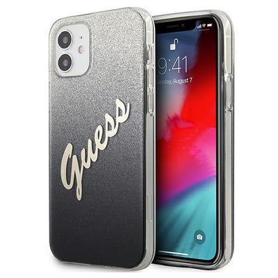 Husa Guess iPhone 12 Mini 5.4" Negru/Negru Hardcase Glitter Gradient Script