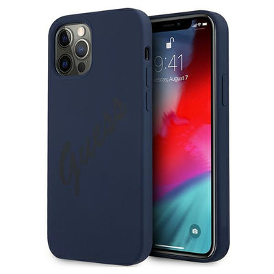 Husa Guess iPhone 12/12 Pro 6.1" Albastru/Albastru Hardcase Script Vintage
