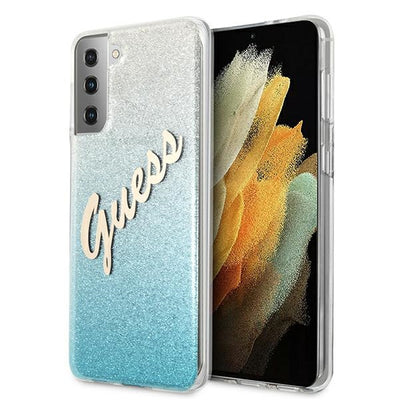 Husa Guess S21+ G996 Albastru/Albastru Hardcase Glitter Gradient Script