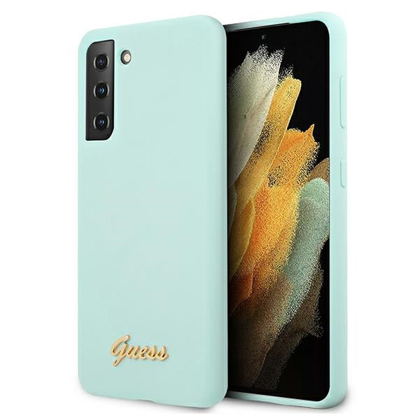 Husa Guess S21+ G996 Albastru/Albastru Hardcase Silicone Script Metal Logo