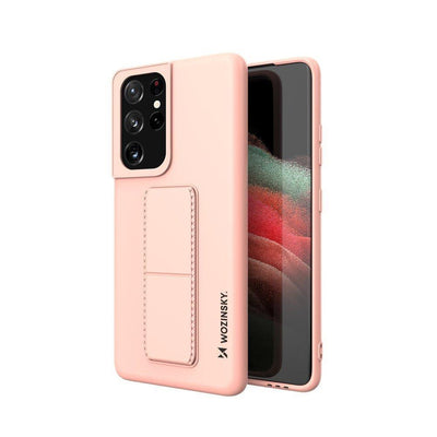 Husa Wozinsky Kickstand Silicone cu Stand Samsung Galaxy S21 Ultra 5G Roz