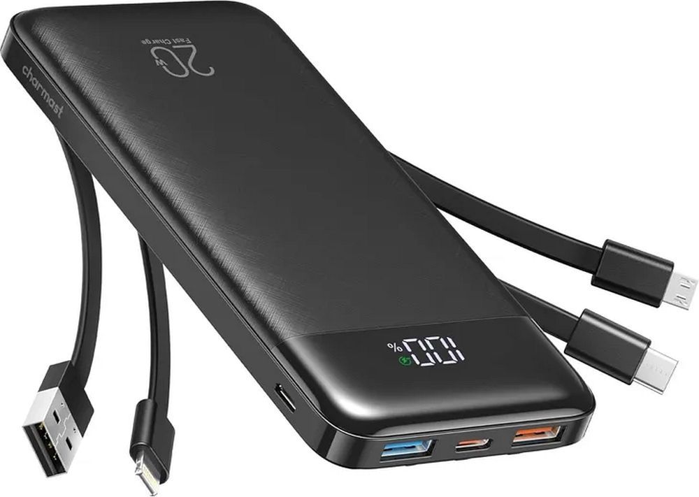 Cablu Charmast Acumulator extern W1148 5V 3A 10000 Mah cu Built-in USB A / USB C / Lightning / Micro USB Negru