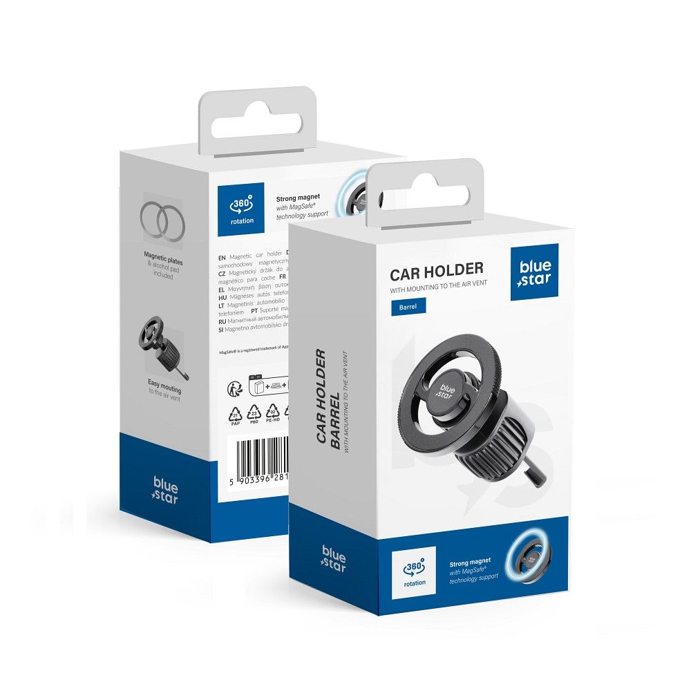 Suport Albastru Star Magnetic Car Phone Compatible cu Magsafe Barrel pentru grila de ventilatie Negru
