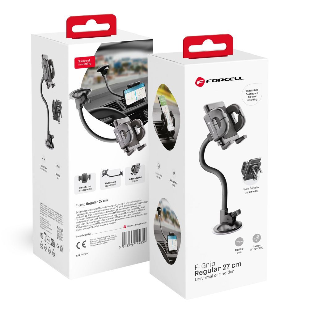 Suport Forcell Car Phone F-grip Regular 27 Cm Windshield / Dashboard / grila de ventilatie Negru