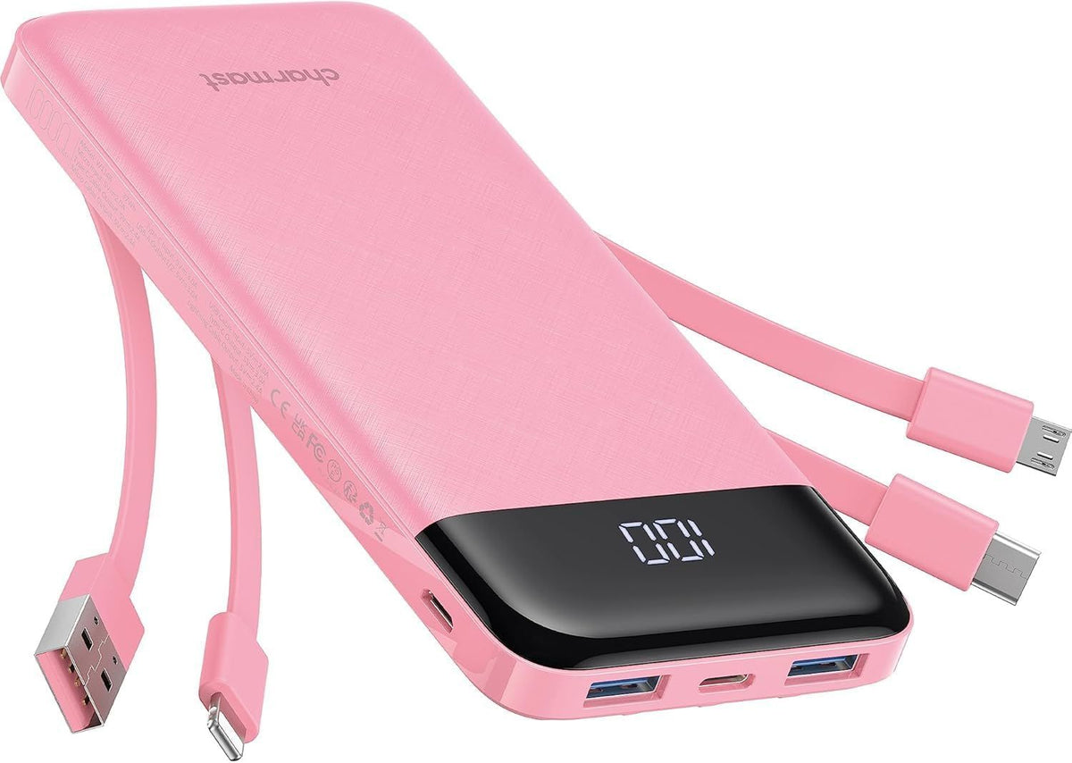 Cablu Charmast Acumulator extern 5V 3A 10000 Mah cu Built-in USB A / USB C / Lightning / Micro USB W1148 Roz