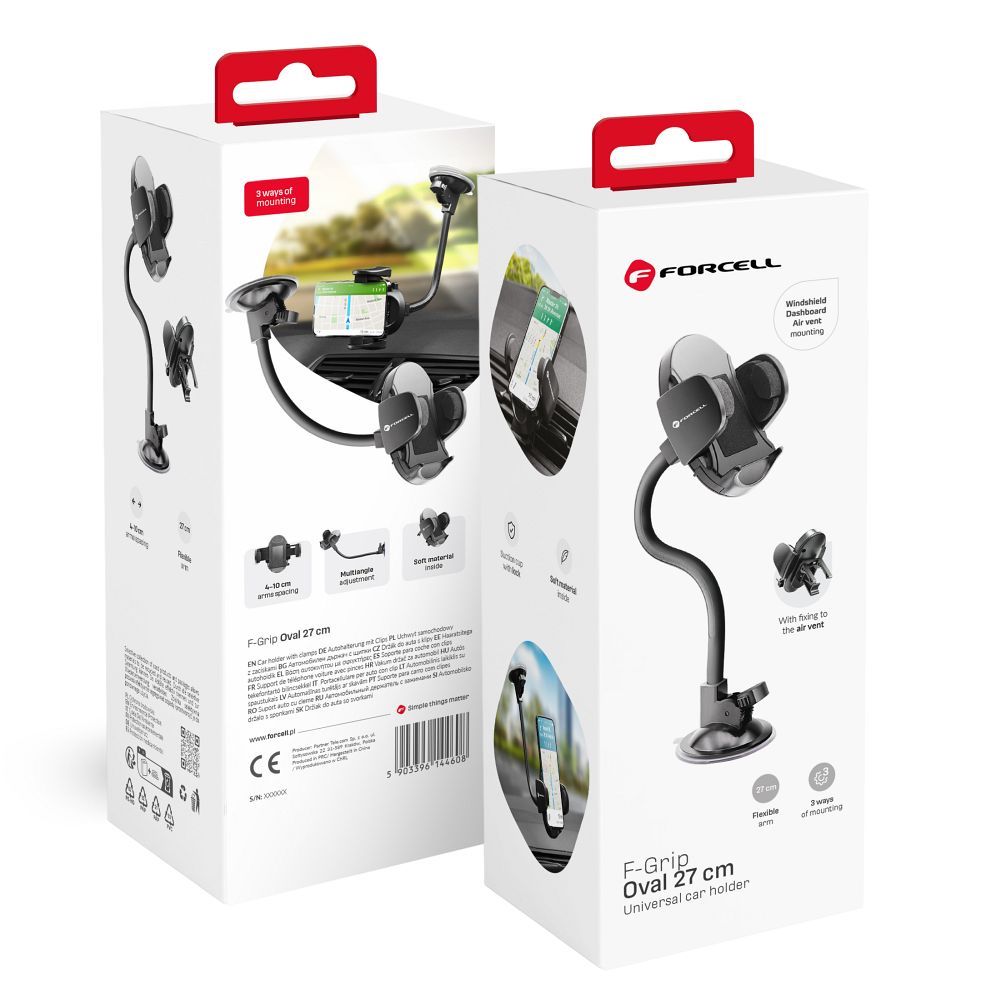 Suport Forcell Car Phone F-grip Oval 27 Cm Windshield / Dashboard / grila de ventilatie Negru