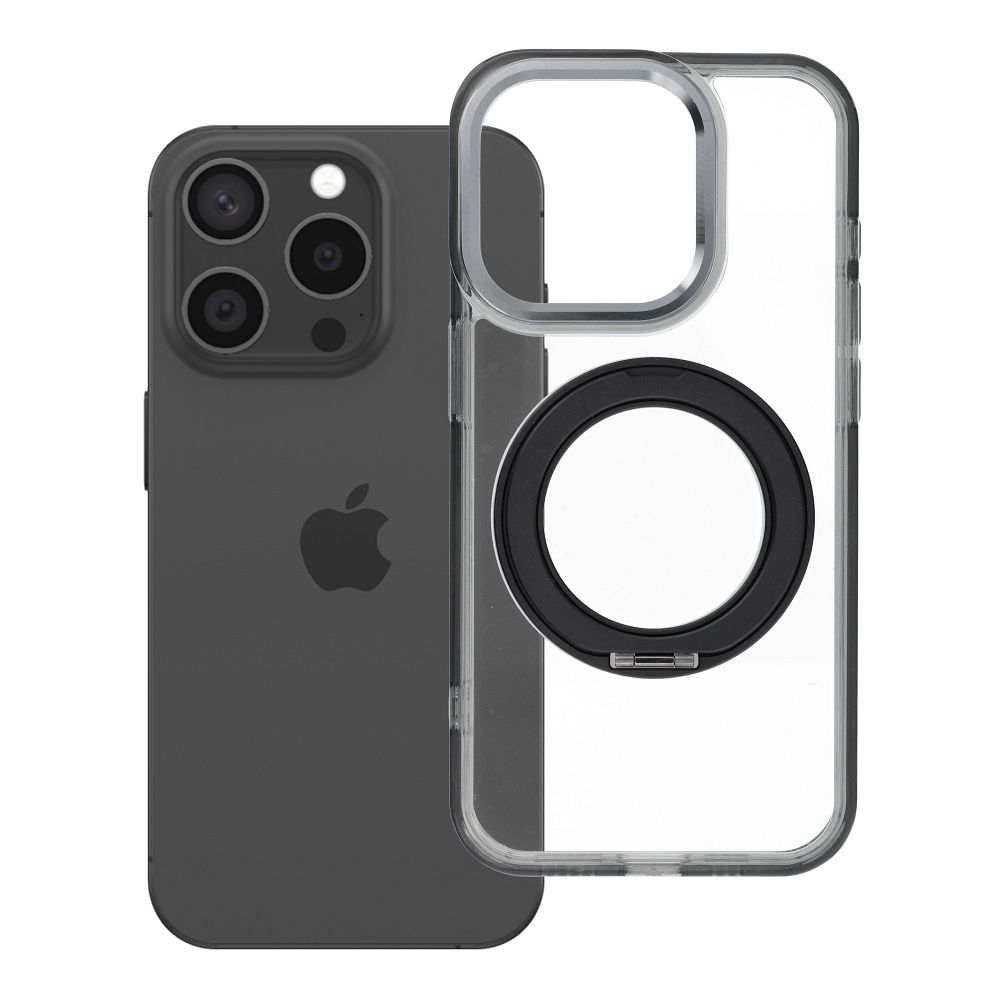 Husa pentru iPhone 15 Pro Frame Circle Stand Compatible cu Magsafe Negru