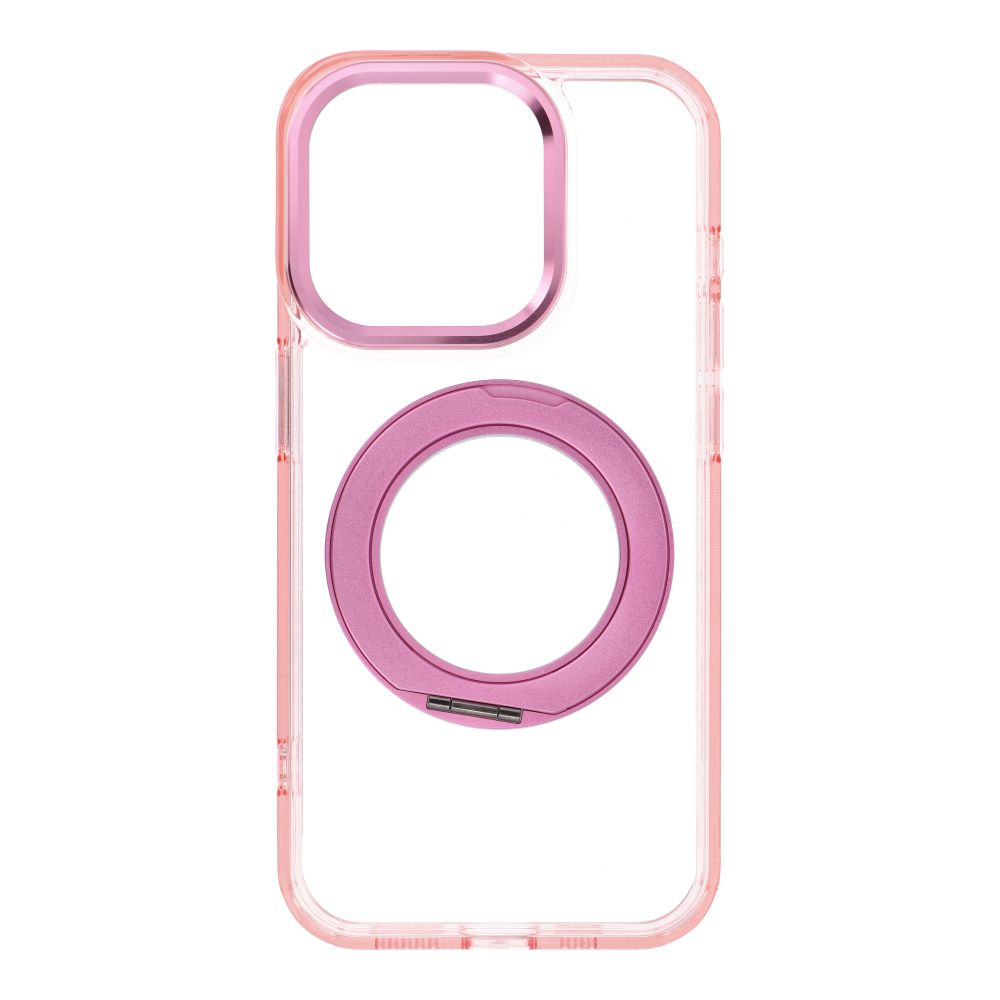 Husa pentru iPhone 15 Pro Frame Circle Stand Compatible cu Magsafe Roz