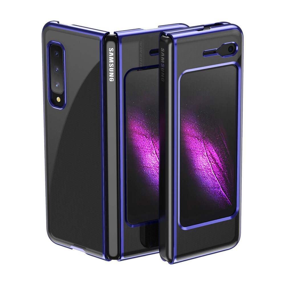 Husa Plating Hard Electroplating Frame pentru Samsung Galaxy Fold Albastru