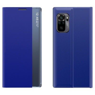 Husa Sleep Bookcase Type cu Smart Window pentru Xiaomi Redmi K40 Pro+ / K40 Pro / K40 / Poco F3 Albastru