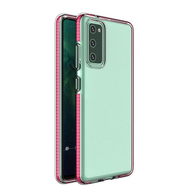 Husa Spring Transparent TPU Gel Protective Cover cu Colorful Frame pentru Samsung Galaxy A02s EU Roz inchis