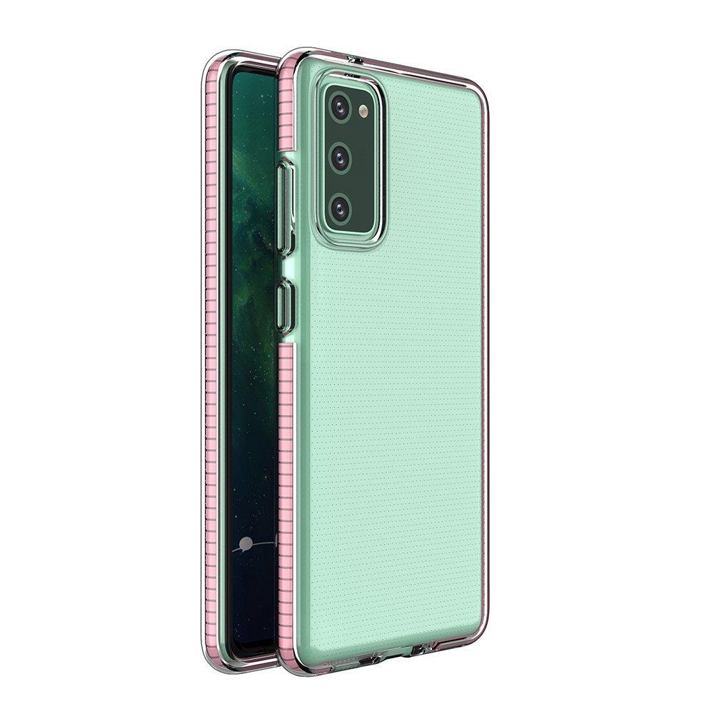 Husa Spring Transparent TPU Gel Protective Cover cu Colorful Frame pentru Samsung Galaxy A02s EU Roz deschis