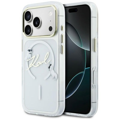 Husa Karl Lagerfeld pentru iPhone 17 Pro 6,3" IML Choupettes Karl Script Logo Magsafe Transparent